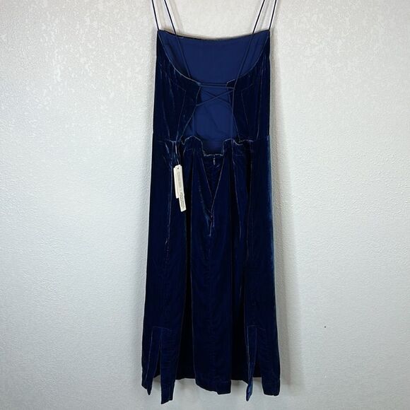 NWT Anthropologie Velvet Slip Midi Dress Blue Size 12 - Picture 6 of 15